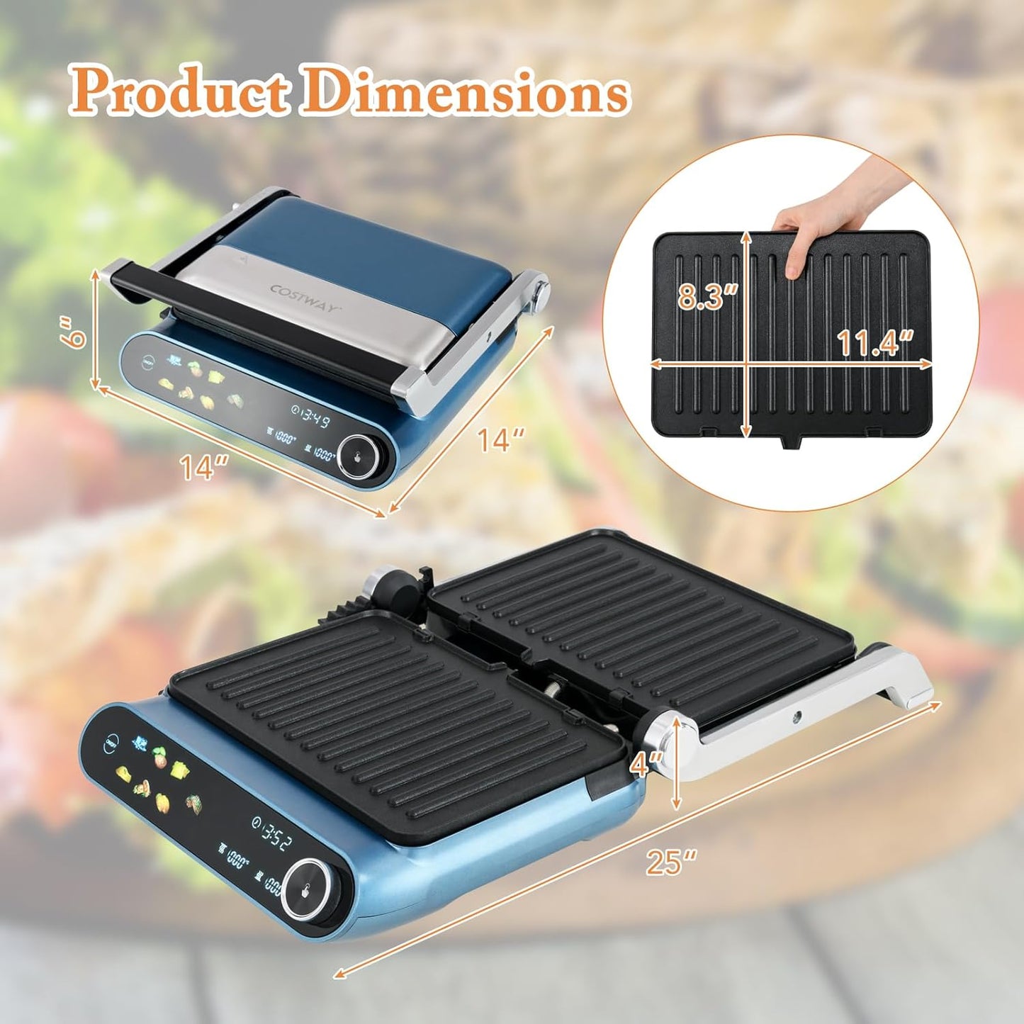 COSTWAY Panini Press, 1200W Sandwich Maker with LED Touch Panel, Non-Stick Coated Plates & Removable Drip Tray, 180 Degrees with 7 Grilling Modes for any Thickness for Quesadillas, Burgers & More