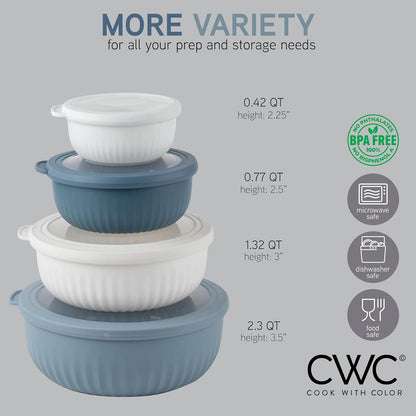 COOK WITH COLOR Prep Bowls with Lids- 8 Piece Nesting Plastic Small Mixing Bowl Set with Lids (Teal Ombre)