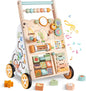 Weilim Wooden Baby Walker, 10-in-1 Montessori Push Walker for Toddlers 1+ Activity Center with Xylophone, Shape Sorter, Gears | Adjustable Speed & Height | Natural Wood Learning Walking Toy