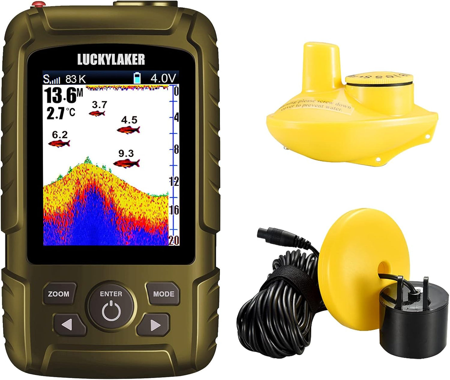 LUCKYLAKER Sensor Handheld Fish Finder Water LCD Boat Depth Finder Display Transducer Wireless Waterproof Fish Finders Transducer Fishing Gift