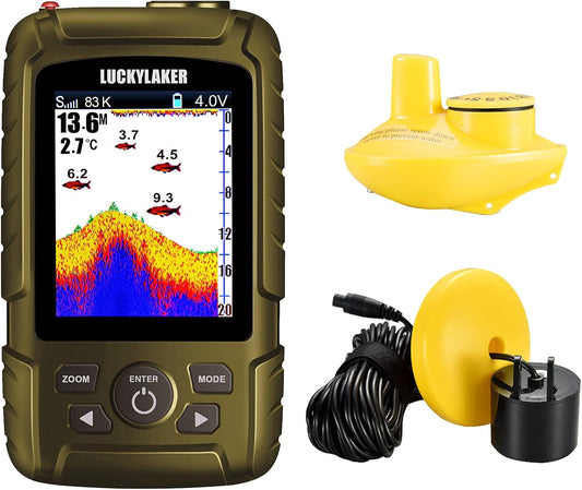 LUCKYLAKER Sensor Handheld Fish Finder Water LCD Boat Depth Finder Display Transducer Wireless Waterproof Fish Finders Transducer Fishing Gift