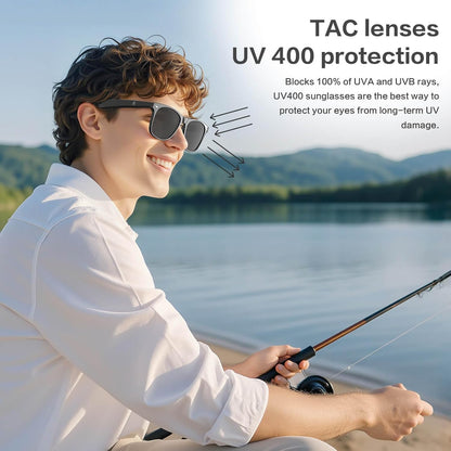 2025 AI Translation Smart Glasses for Men Women,7 Day Ultra-Long Standby,Anti-Blue Light/UV400,Bluetooth Glasses with 163 Translation,IP65 Waterproof,Multifunctional Sunglasses for Android iOS Black