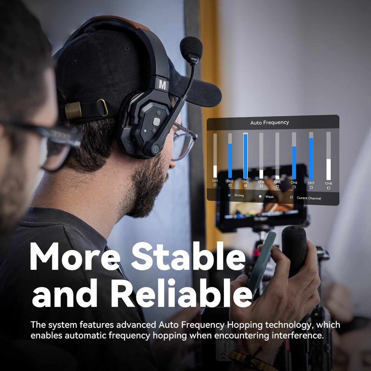 Hollyland Solidcom SE Full Duplex 2-Users ENC Noise Cancellation Wireless Intercom Headset System 1100ft Team Communication with PTT Mute Single Ear Headset for TV Film Production Drone (2.4G Version)