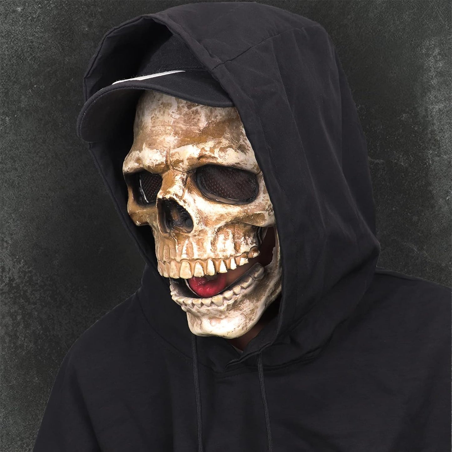 CosTribe Creepy Full Head Skull Mask with Moving Jaw Halloween Scary Latex Helmet for Cosplay Party Props