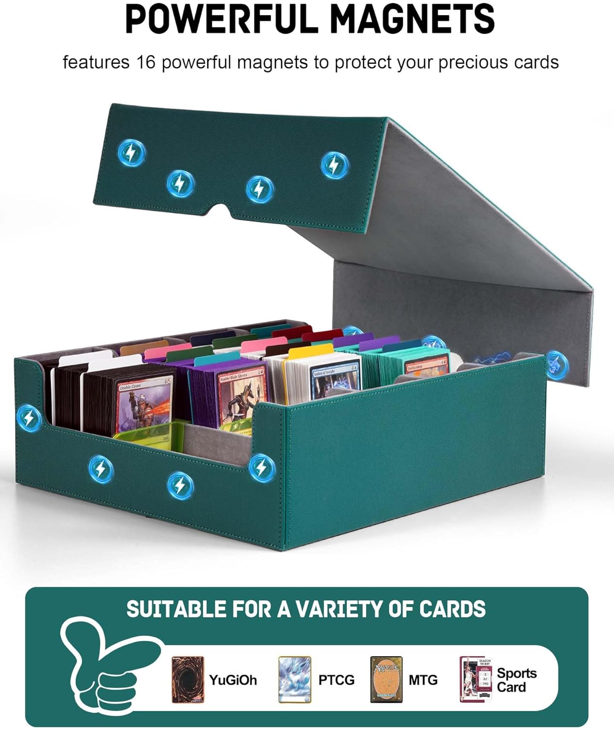 ZLCA Card Storage Box for MTG PTCG, Commander Deck Box Holds 3000+ Cards, Card Storage Case with 4 Stoppers, Card Organizer for TCG Sport Cards (Black)