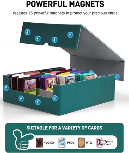 ZLCA Card Storage Box for MTG PTCG, Commander Deck Box Holds 3000+ Cards, Card Storage Case with 4 Stoppers, Card Organizer for TCG Sport Cards (Black)