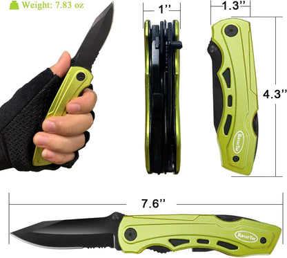 RoverTac Pocket Knife Tactical Folding Knife Multi Tool Survival Camping Knife, Multitool Knife Pliers Bottle & Can Opener 9-Pack Screwdrivers Liner Lock Nylon Sheath, Pocket Knife for Camping Hiking