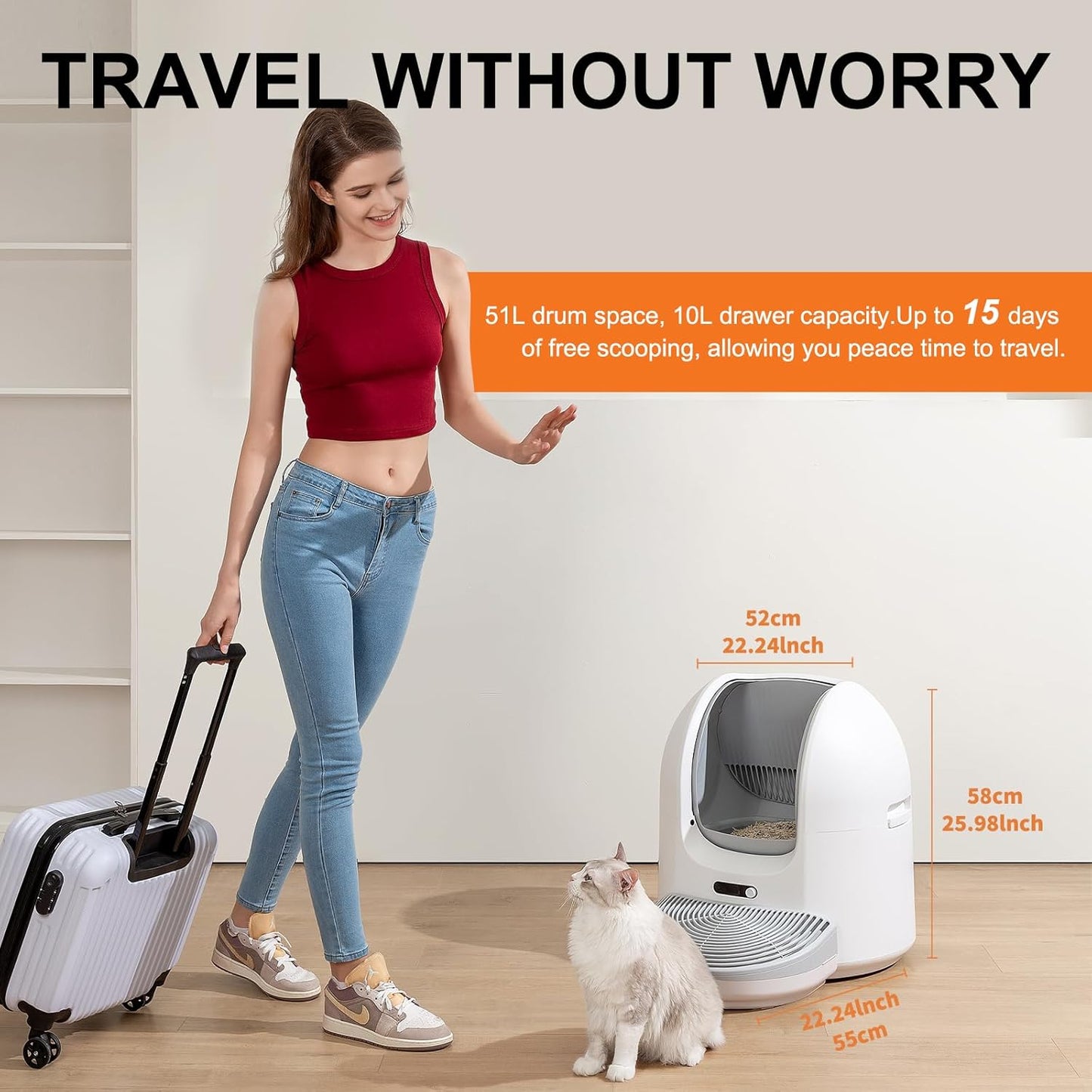 EzMeow by Hoomegic Self Cleaning Cat Litter Box, 61L Large Automatic Hands-Free Smart Litter Box for Multiple Cats, Safe Anti-Pinch, Garbage Bag, Odour Control, App Controlled with Health Monitoring