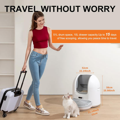 EzMeow by Hoomegic Self Cleaning Cat Litter Box, 61L Large Automatic Hands-Free Smart Litter Box for Multiple Cats, Safe Anti-Pinch, Garbage Bag, Odour Control, App Controlled with Health Monitoring