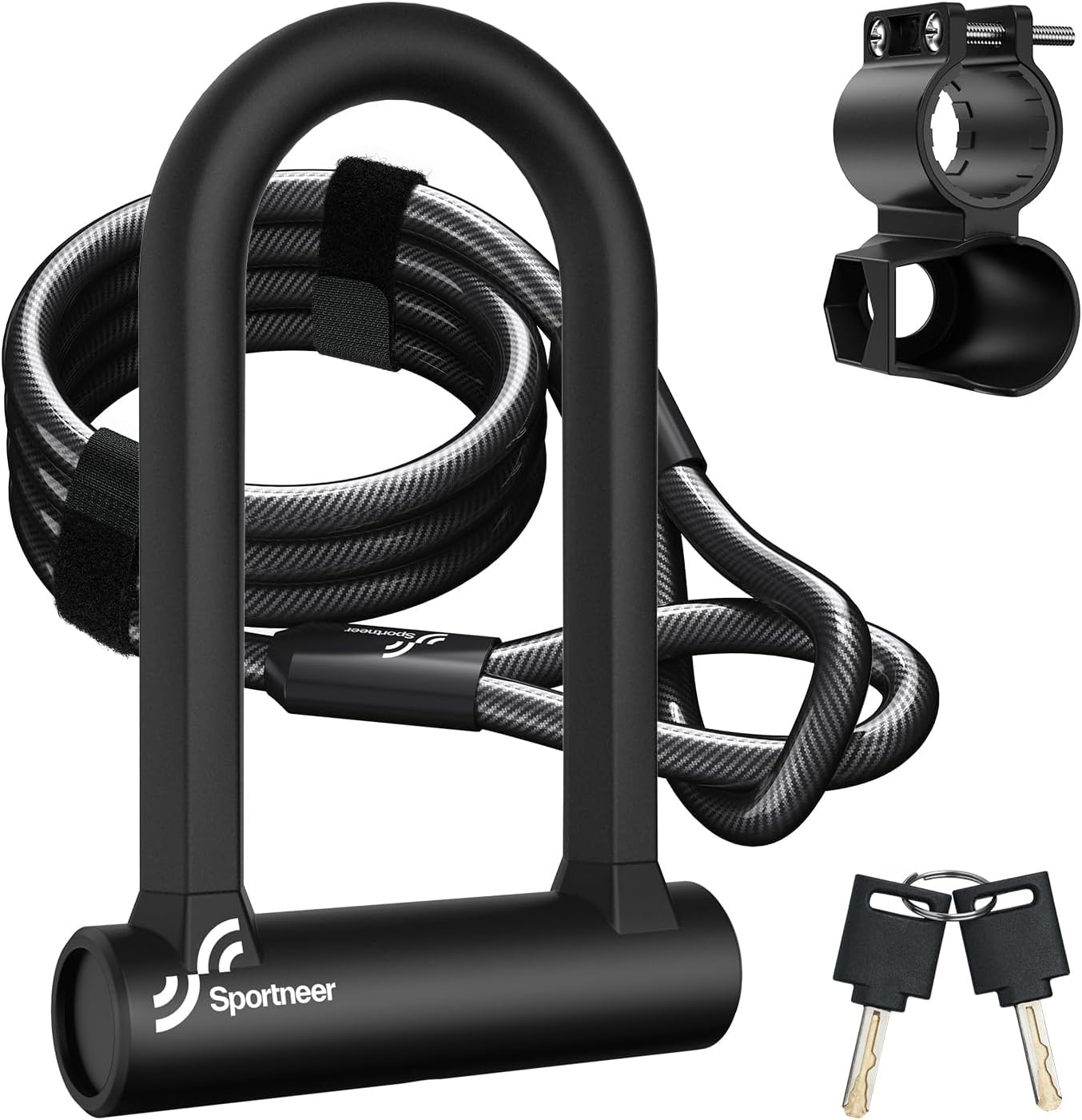 Sportneer Bike Lock: 17mm Heavy Duty Bike U Lock - High-Security Anti-Theft with 12mm x1.5m Steel Cable, 8''x5'' Compact Design, Includes Mounting Bracket for Mountain/Road/Folding/Electric Bikes