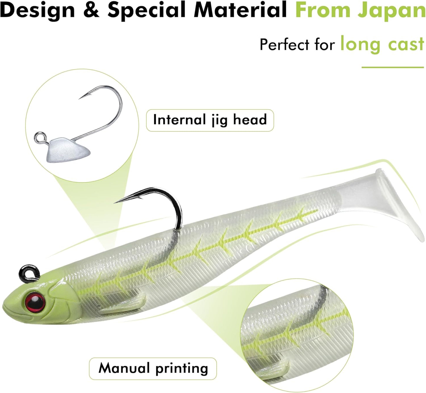 TRUSCEND Easy Catch Pre-Rigged Soft Lures, Unique Vibrating Swim Action and Trembly Sinking Move for More Bites, Amazing Soft Swimbait for Family Fishing, Fishing Lures for Bass Trout Crappie Walleye