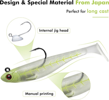 TRUSCEND Easy Catch Pre-Rigged Soft Lures, Unique Vibrating Swim Action and Trembly Sinking Move for More Bites, Amazing Soft Swimbait for Family Fishing, Fishing Lures for Bass Trout Crappie Walleye