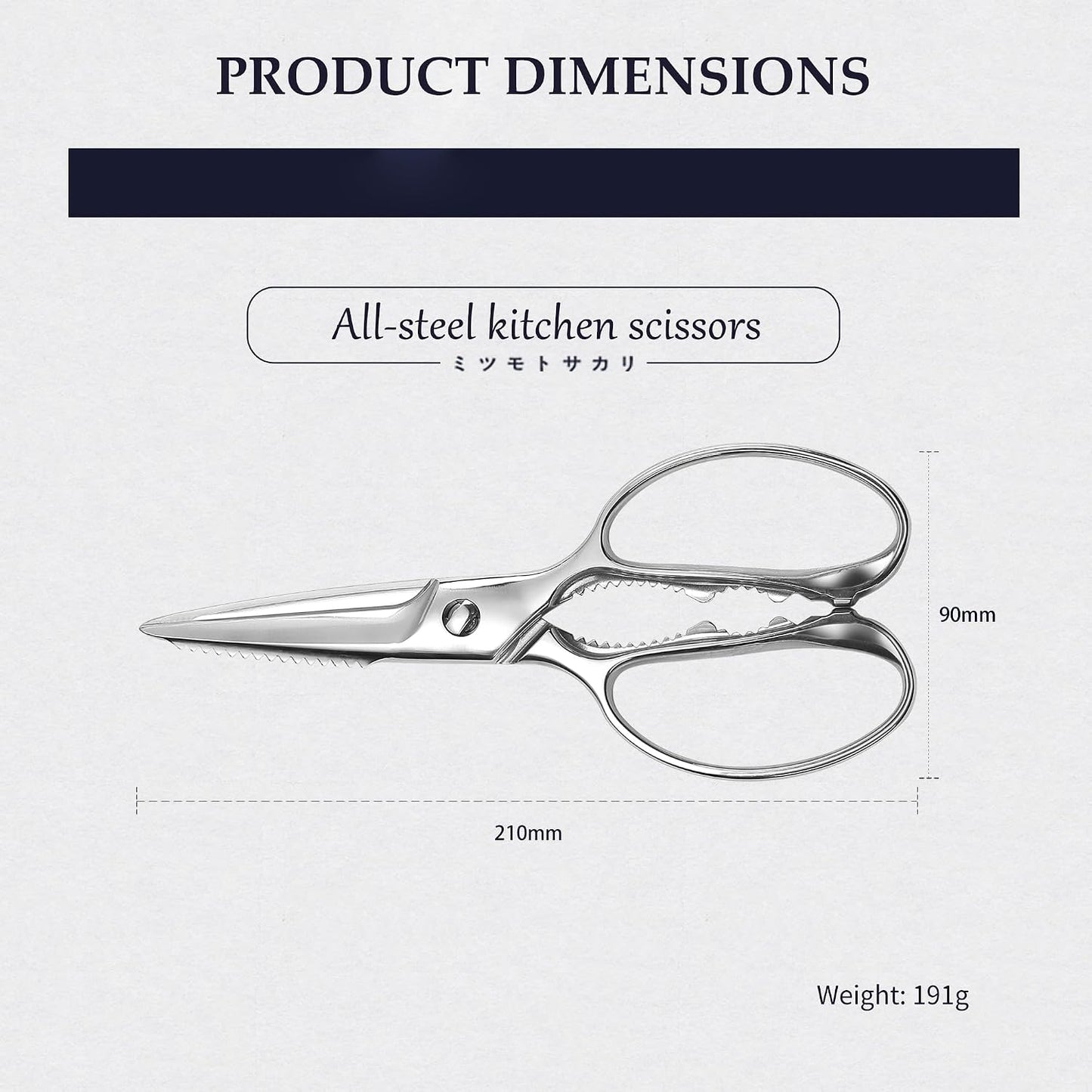 MITSUMOTO SAKARI 8" Heavy Duty Kitchen Scissors, All Steel Shears | Micro-Serrated Blades, Magnetic Base, Multi-Purpose, All-Steel Japanese Kitchen Shears, Ergonomic, Rust-Proof