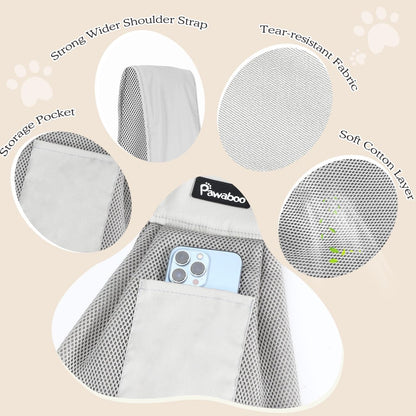 Pawaboo Small Dog Sling Carrier, Reversible Hands Free Dog Sling Carrier for Small Dogs and Cats, Puppy Sling Carrier with Adjustable Strap Buckle & Safety Harness, Puppy Essentials, Grey