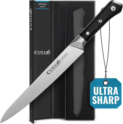 Cutluxe Butcher Knife – 10″ Cimeter Breaking Knife, Razor Sharp Forged High Carbon German Steel, Full Tang Carving Knife, Ergonomic Handle Design – Artisan Series