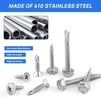 Besitu 400PCS Self Tapping Screws, 410 Stainless Steel Self Drilling Screws #8#10 Black Oxide Sheet Metal Screws, Length 1/2" to 1-1/4'', Truss Head Wood Screws Assortment for Metal, Plastic and RV