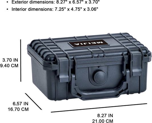 MEIJIA Portable All Weather Waterproof Protective Hard Case,Camera Case with Customizable Fit Foam, Fit use of Drones, Cameras, Equipments, 8.12"x6.56"x3.56" (Black) - PuriLite