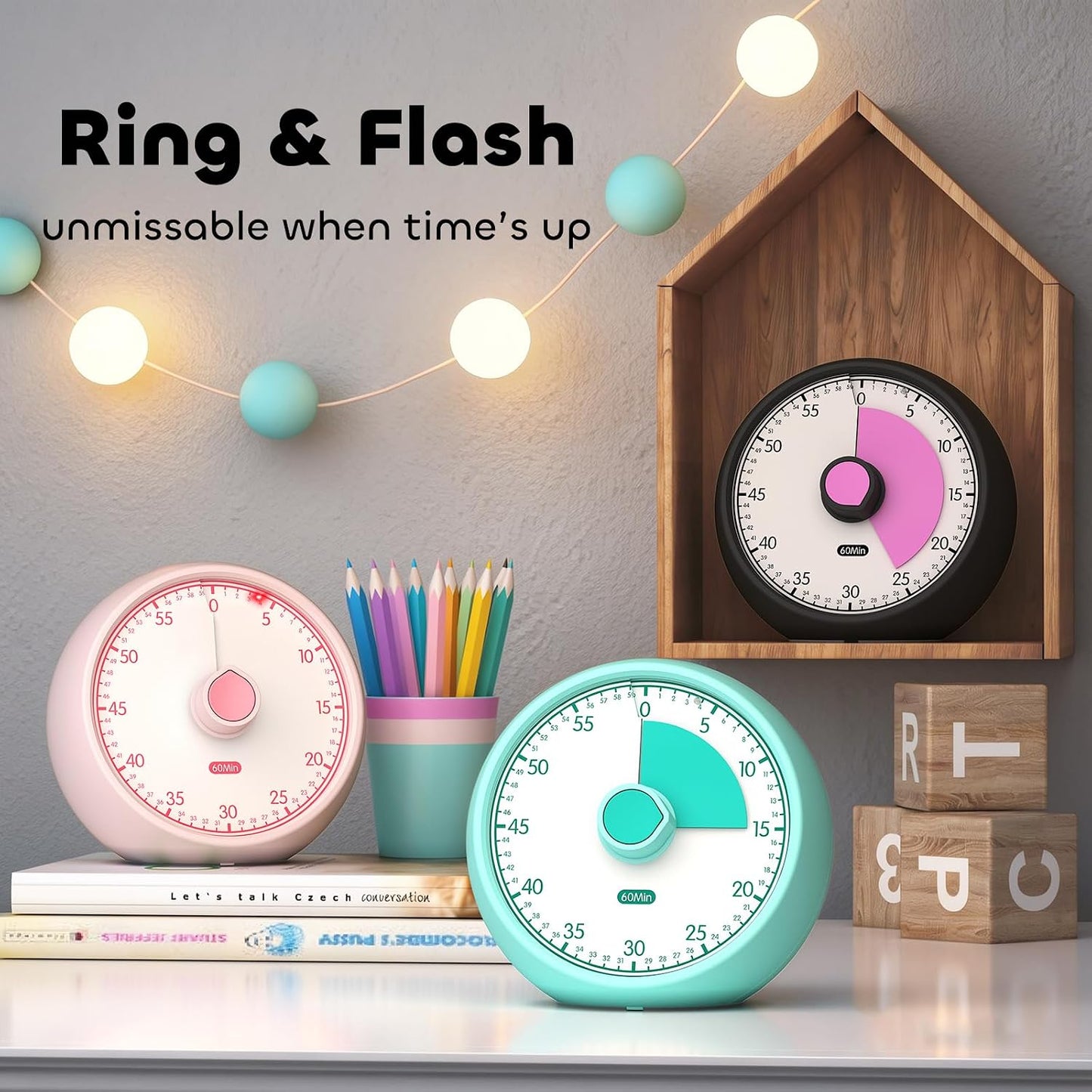 Visual Timer for Kids 60 Min - Silent No Ticking Countdown Clock for Classroom Home Focus ADHD | Minuteur Visuel Enfant Sans Bruit 60 Minutes Pour Classe Maison Concentration (Green)