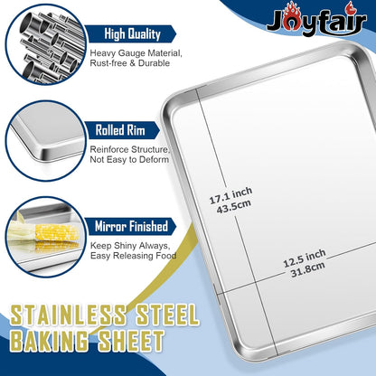17.5 Inch Baking Sheet Pan with Rack Set, Joyfair Stainless Steel Half Size Oven Cookie Sheet Tray with Cooling Rack, Non-Toxic & Heavy Duty, Mirror Finishes &Easy Cleaning - (1 Pan + 1 Rack)