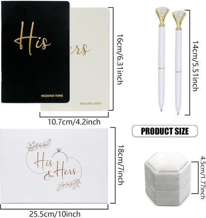 Vekola Vow Books for Wedding His and Hers Elegant Gold Foil Set of 2 Wedding Notebook with 28 Pages (Navy Blue+White)