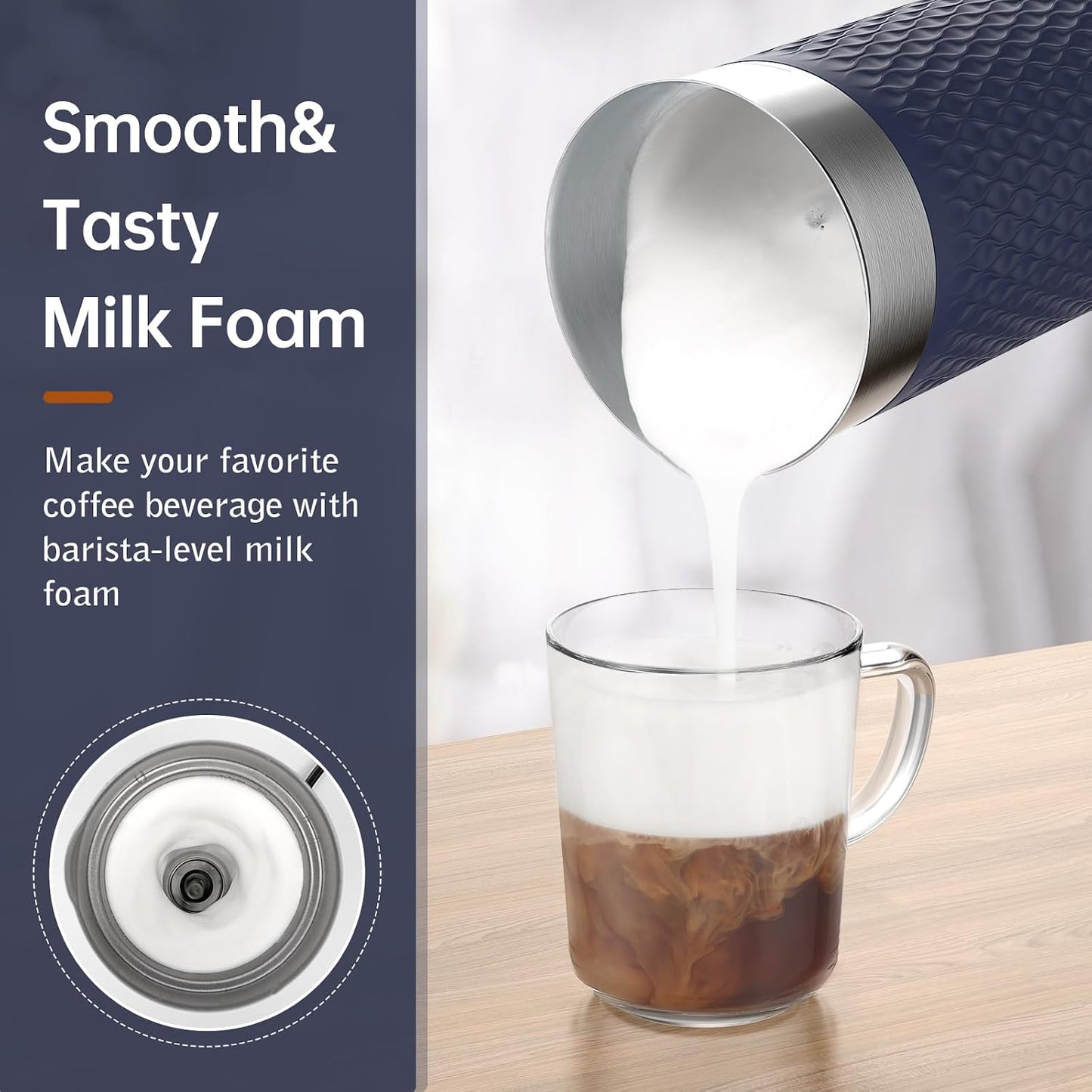SIMPLETASTE Milk Frother, 4-in-1 Electric Automatic Milk Steamer, Navy | Warm and Cold Foam Maker and Milk Warmer for Latte, Macchiato, Cappuccino, Hot Chocolate