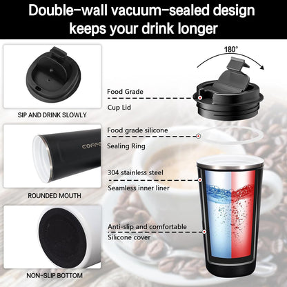 18oz Mug with Ceramic Coating Inside, Insulated Coffee Mug with Lid, Leak Proof Coffee Travel Mug, Travel Coffee Mug Fits in Car Cup Holder