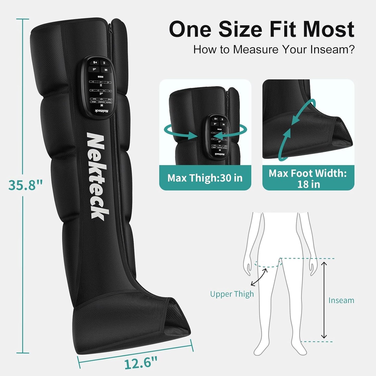 Nekteck Cordless Leg Compression Massager, Air Compression Massage Tools for Circulation and Pain Relief, Rechargeable Portable Full Leg Boots, Gifts for Mom Dad Men Women, Single Unit