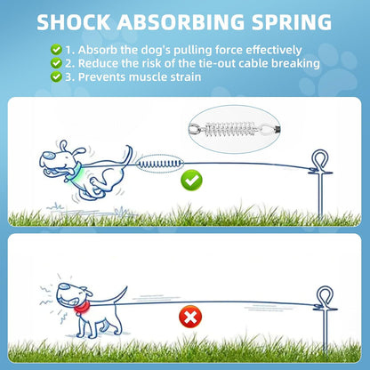 VST Dog Tie Out Cable 50FT-600LBS Break Strength,Heavy Duty Dog Leads for Yard with Shock Absorbing Spring & Lockable Hook,Outside Long Leash Cable,Chew Proof Dog Line for Small Medium Large Dogs