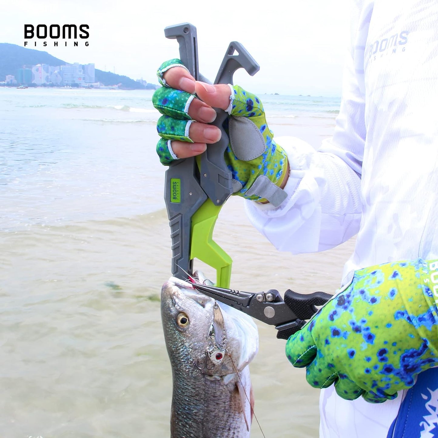 Booms Fishing G05 Fish Lip Gripper Saltwater, 9.4" Plastic Catfish Grippers Pliers, Fish Grabber Tool with Lanyard, Fish Grips for Kayak Fishing Accessories, Great Fish Holder for Caught Fish