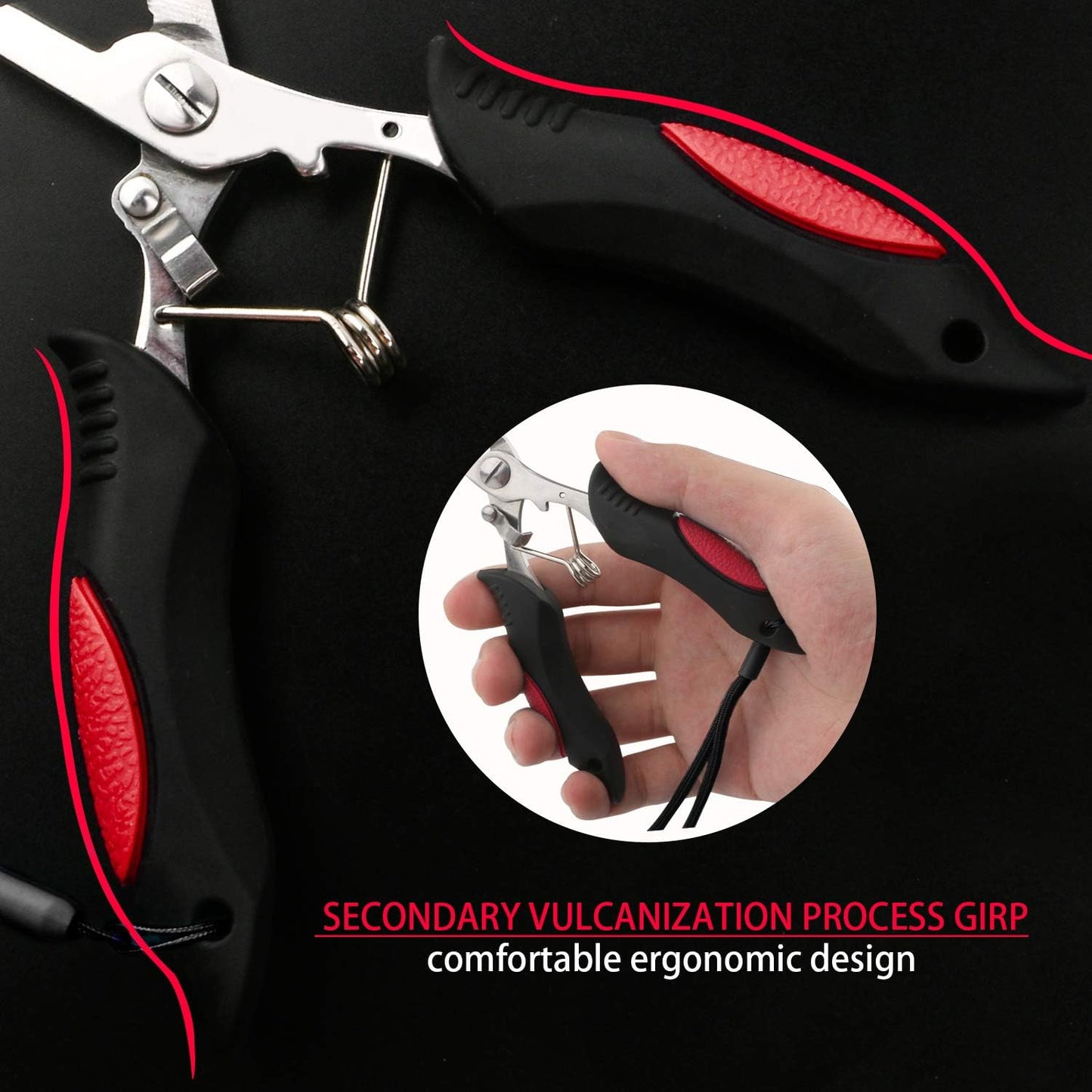 Fishing Pliers Stainless Steel Hook Remover Braid Cutter Rustproof Saltwater Split Ring Pliers Fishing Multi-Tools with Sheath and Lanyard