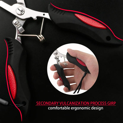 Fishing Pliers Stainless Steel Hook Remover Braid Cutter Rustproof Saltwater Split Ring Pliers Fishing Multi-Tools with Sheath and Lanyard