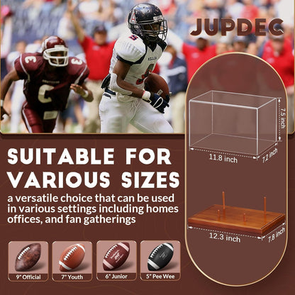JupDec Baseball Display Case, Clear Cube Baseball Holder with Wooden Base, Autograph Baseball Stand Box for Single Ball, Acacia Wood, Brown, 1 Pack