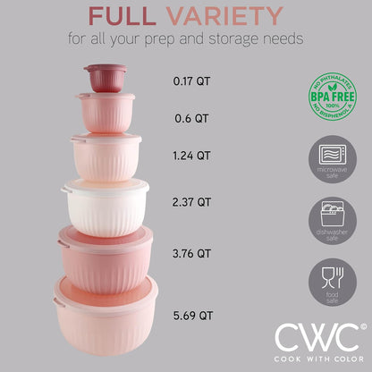 COOK WITH COLOR Prep Bowls with Lids- 8 Piece Nesting Plastic Small Mixing Bowl Set with Lids (Teal Ombre)