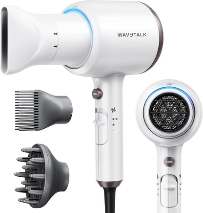 Wavytalk Hair Dryer with Diffuser, Blown Away Ionic Blow Dryer | 1875W Fast Drying, 3 Attachments for All Hair Types, Ceramic Technology, Compact Design, Lightweight and Quiet