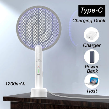 Gooqand Bug Zapper Racket, 2 in 1 Electric Fly Swatte with 3 Layer Safety Mesh, 4000V Fly Zapper with USB Rechargeable, Indoor Outdoor Fly Racket for Bedroom, Kitchen, Camping