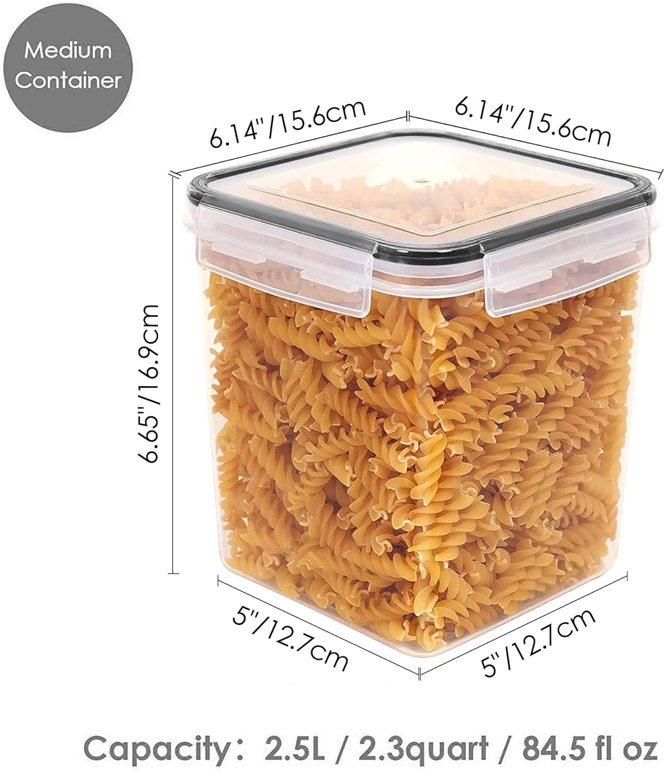 Vtopmart Extra Large Tall Airtight Food Storage Containers, 4 Pieces 6.5L Plastic Kitchen Pantry Storage Containers for Spaghetti, Flour and Baking Supplies - Include 24 Labels, Black