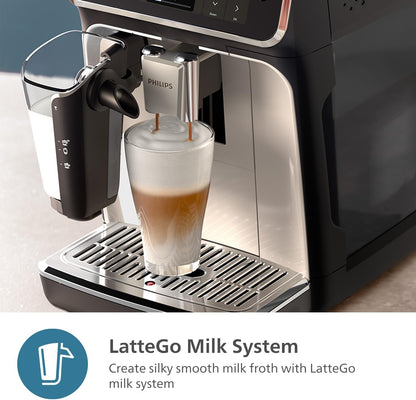 PHILIPS 5500 Series Fully Automatic Espresso Machine - LatteGo Milk System, 20 Coffee Varieties, Intuitive Touch Display, SilentBrew, 100% Ceramic Grinder, AquaClean Filter, Grey Chromed (EP5544/90)
