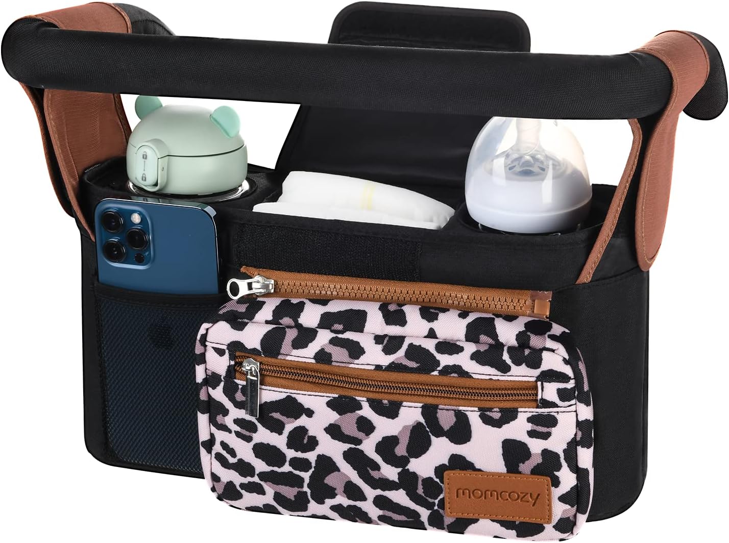 Universal Stroller Organizer with Insulated Cup Holder by Momcozy - Detachable Phone Bag & Shoulder Strap, Fits for Stroller like Uppababy, Baby Jogger, Britax, BOB, Umbrella and Pet Stroller
