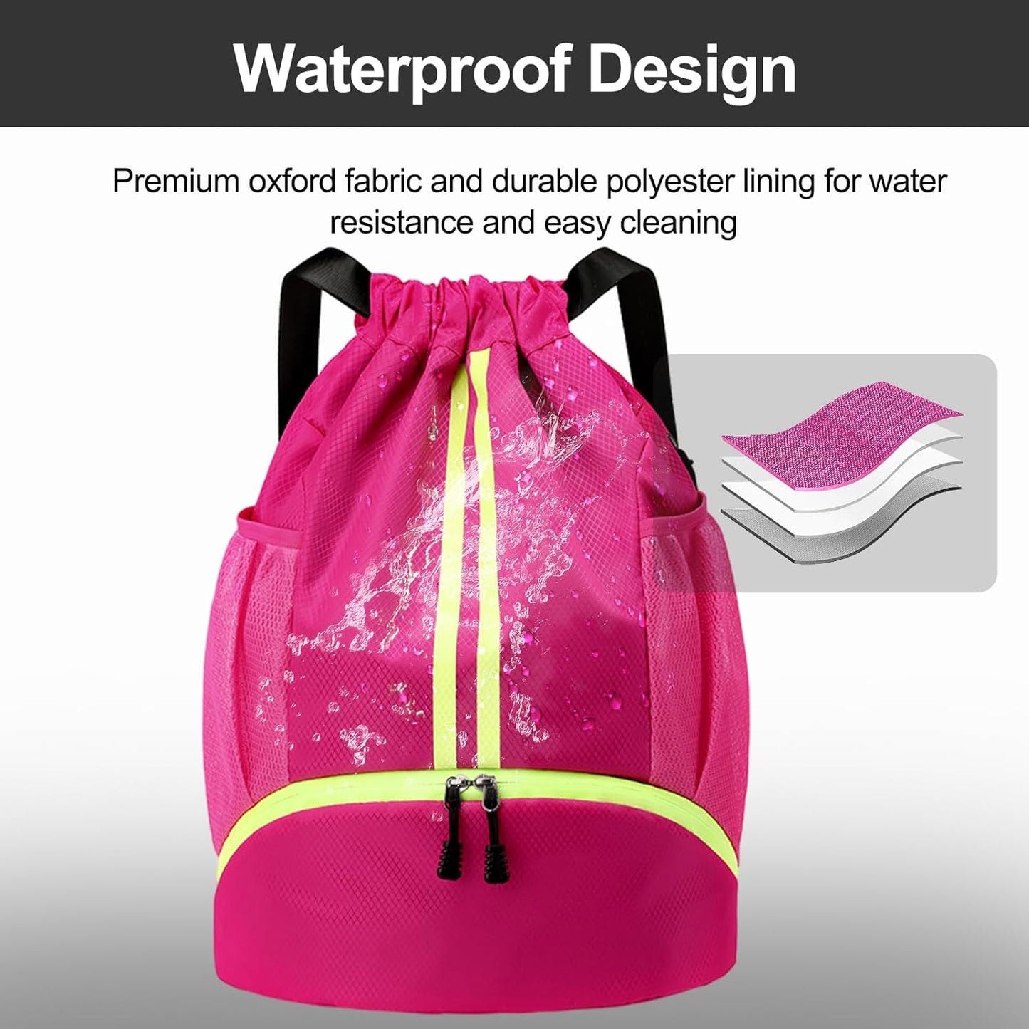 Hoedia Sports Drawstring Backpack - String Swim Gym Bag with Shoes Compartment and Wet Proof Pocket for Women/Men