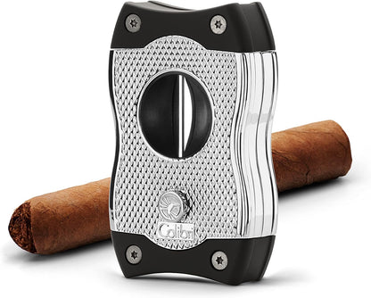 Colibri SV-Cut Cigar Cutter | Chrome and Black | Trigger Spring Blades | V-Cut Cut Depth 7mm and Straight Cut Up to 3mm | Gauge Up to 68 Rings | Ergonomic Design