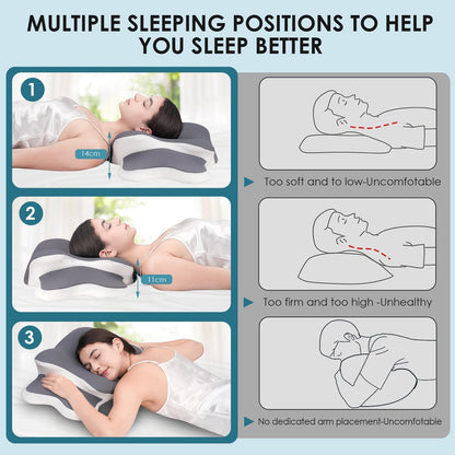 Cervical Neck Pillow for Sleeping - Memory Foam Contour Pillow for Neck Pain Relief, Ergonomic Support for Side and Back Sleepers, Orthopedic Pillow with Breathable Ice Silk Cover（Gray）