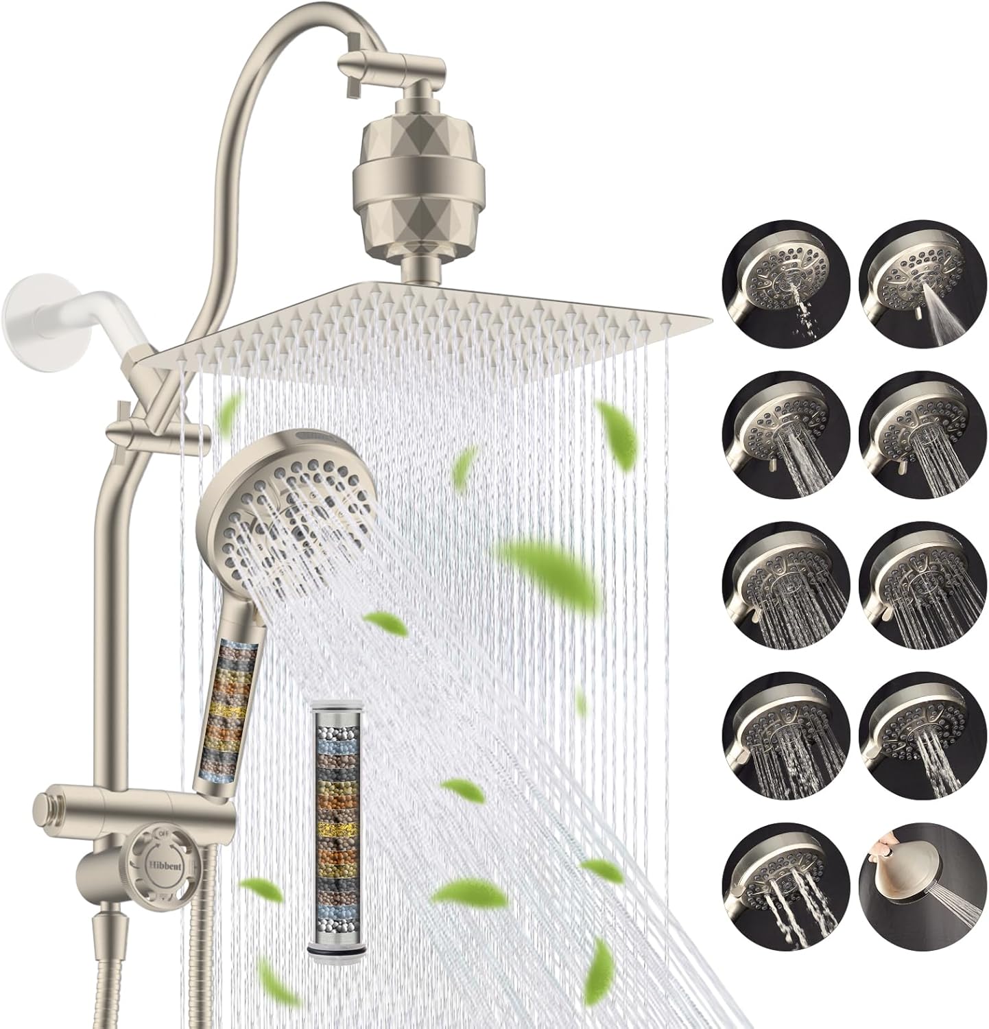 Hibbent Upgraded All Metal 10"Rainfall Showerhead Combo, High Pressure Shower Head with 10-Spray Mode Handheld, Innovative 4-way Diverter with Pause Mode, 71'' Shower Hose and Handheld Holder, Chrome