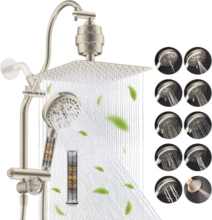 Hibbent Upgraded All Metal 10"Rainfall Showerhead Combo, High Pressure Shower Head with 10-Spray Mode Handheld, Innovative 4-way Diverter with Pause Mode, 71'' Shower Hose and Handheld Holder, Chrome