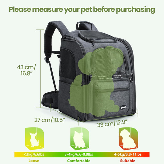 Pecute Cat Backpack Anti-Gravity Load Reduction 30%, Dog Backpack with Locking Zippers, Pressure-Relieving, Suitable for Traveling, Taking Public Transportation, Visiting The Doctor, Hiking - PuriLite