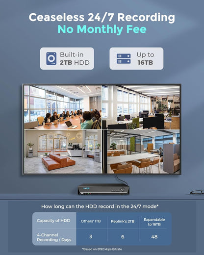 REOLINK 12MP Security Camera System, 4pcs H.265 12 Megapixel UHD 120° FoV PoE Surveillance Cameras, Person Vehicle Pet Detection, Spotlight Color Night Vision, 8CH NVR with 2TB HDD, RLK8-1200B4-A