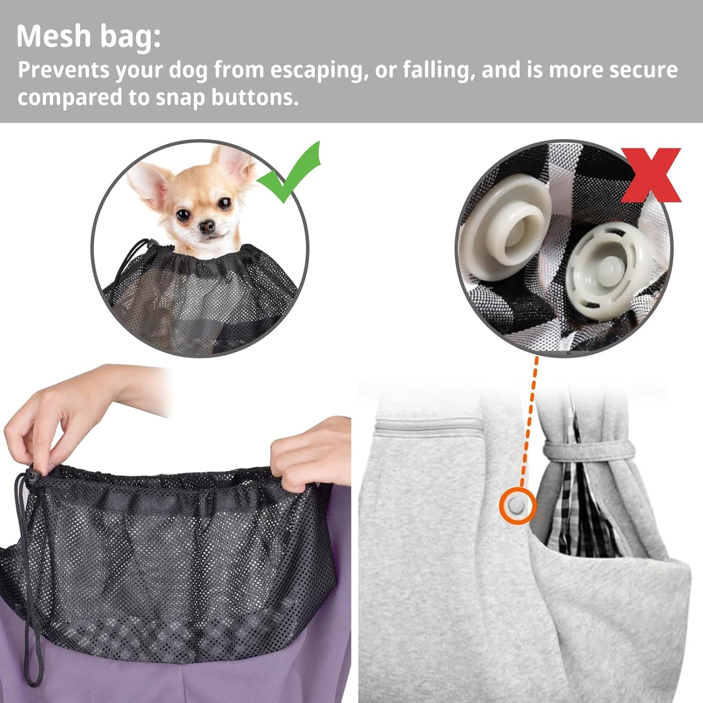 Cuby Adjustable Dog Cat Sling Padded Hard Bottom Pet Carrier Sling Soft Carrying Puppy Bag for Small Dogs Cats Outdoor Travel (Grayish-White)