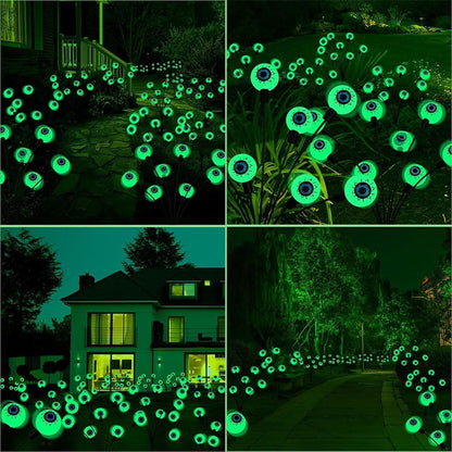 Solar Halloween Lights, 4 Pack 32 LED Green Eyeball Solar Garden Lights, Outdoor Scary Halloween Decorations Ghost Eyes Firefly Lamp for Spooky Party Seasonal Décor Pathway Patio Yard Lawn (Green)