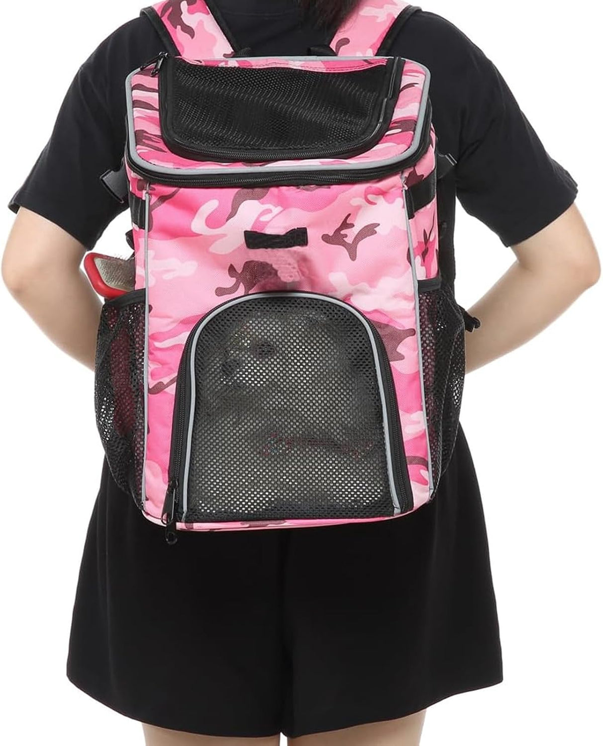 Dog Bike Basket, Waterproof Pet Bike Carrier, Removable Front Carrier Backpack with Side Pockets, Protable Pet Travel Bag for Outdoor, Road Trips, Dog Walking (Pink Camo)