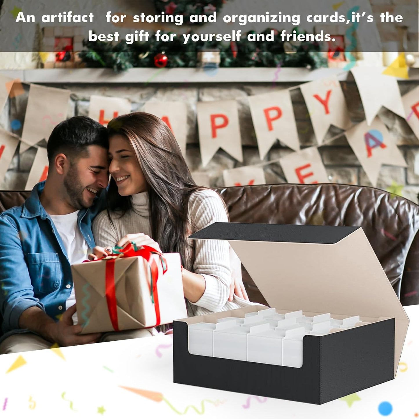 ZLCA Card Storage Box for MTG PTCG, Commander Deck Box Holds 3000+ Cards, Card Storage Case with 4 Stoppers, Card Organizer for TCG Sport Cards (Black)