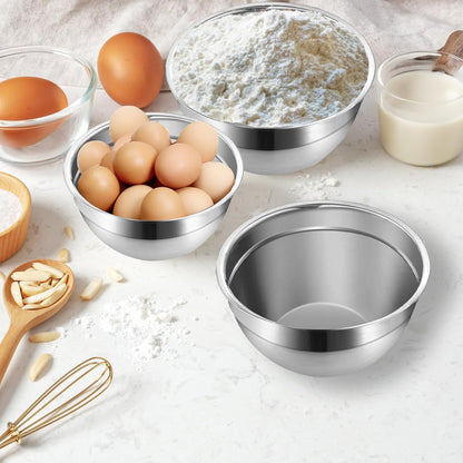 Luvan 18/10 304 Stainless Steel Mixing Bowl,Set of 6(1,1.5,1.9,2.6,3.4,4.2QT),with Airtight Lids,Nesting Bowls for Space Saving Storage,Dishwasher Safe, Great for Mixing,Baking, Prepping